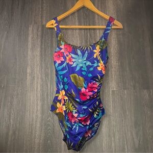 Vintage Slim Allure Tropical Floral One-Piece Swimsuit